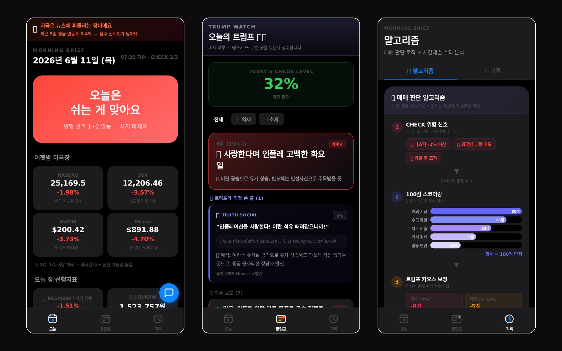 모닝브리프 모바일 화면